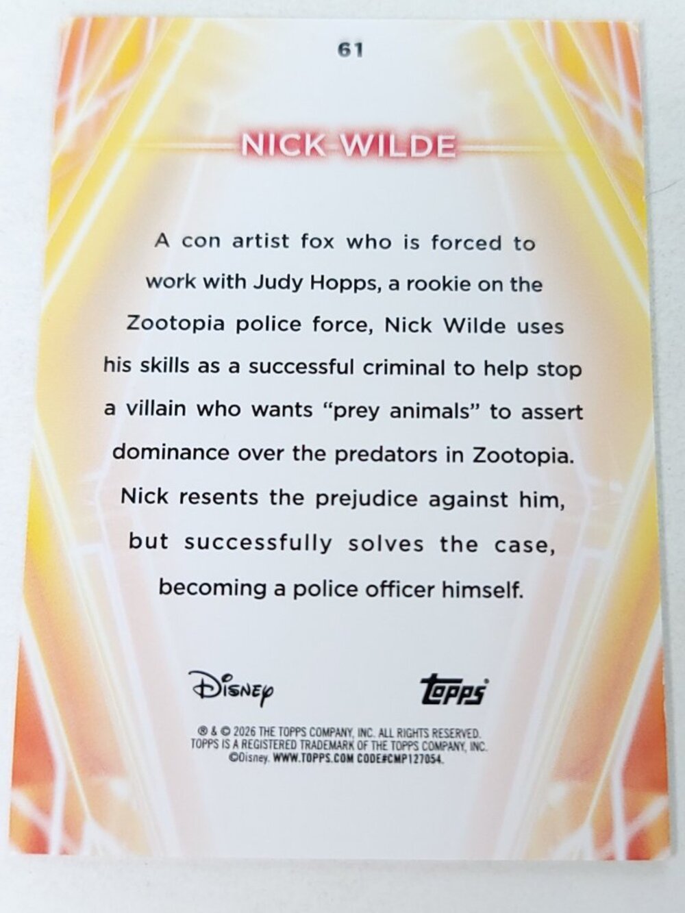Nick Wilde Topps 2026 Disney Neon Holo Parallel Refractor Limited 065/150 - Picture 4 of 4